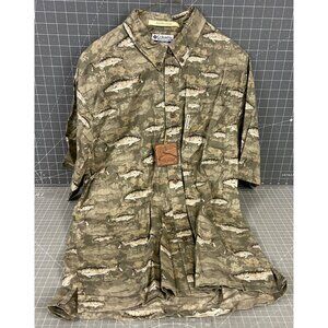 Columbia River Lodge Men’s Fishing Print Short Sleeve Shirt L NWT
